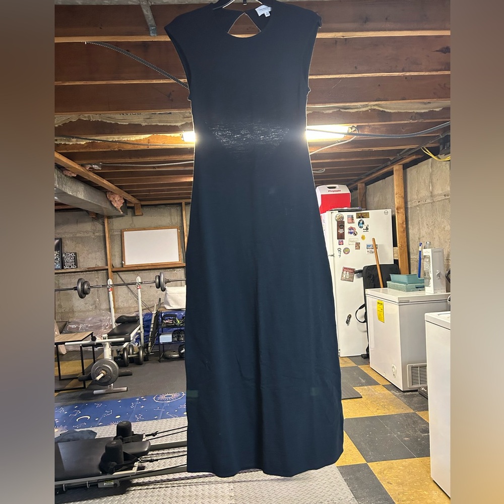 Who What Wear Black Sky Textured Open Back Maxi Dress